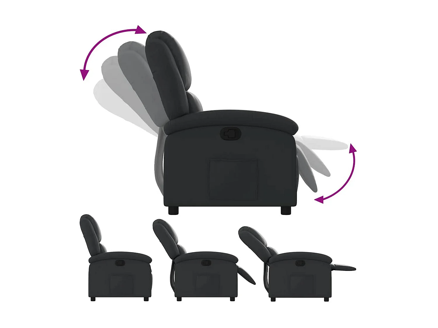 Fauteuil inclinable en cuir véritable noir