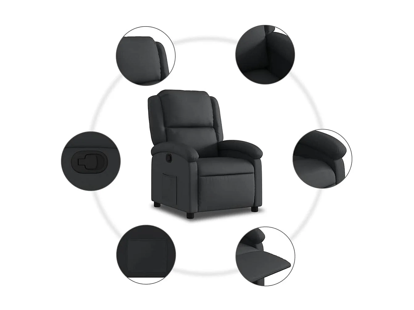 Fauteuil inclinable en cuir véritable noir