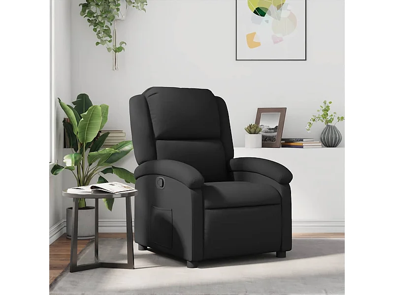 Fauteuil inclinable en cuir véritable noir