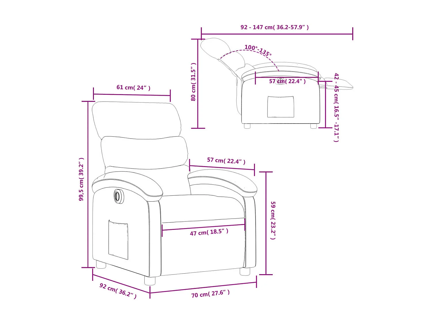 Poltrona elétrica reclinável tecido cinzento-acastanhado