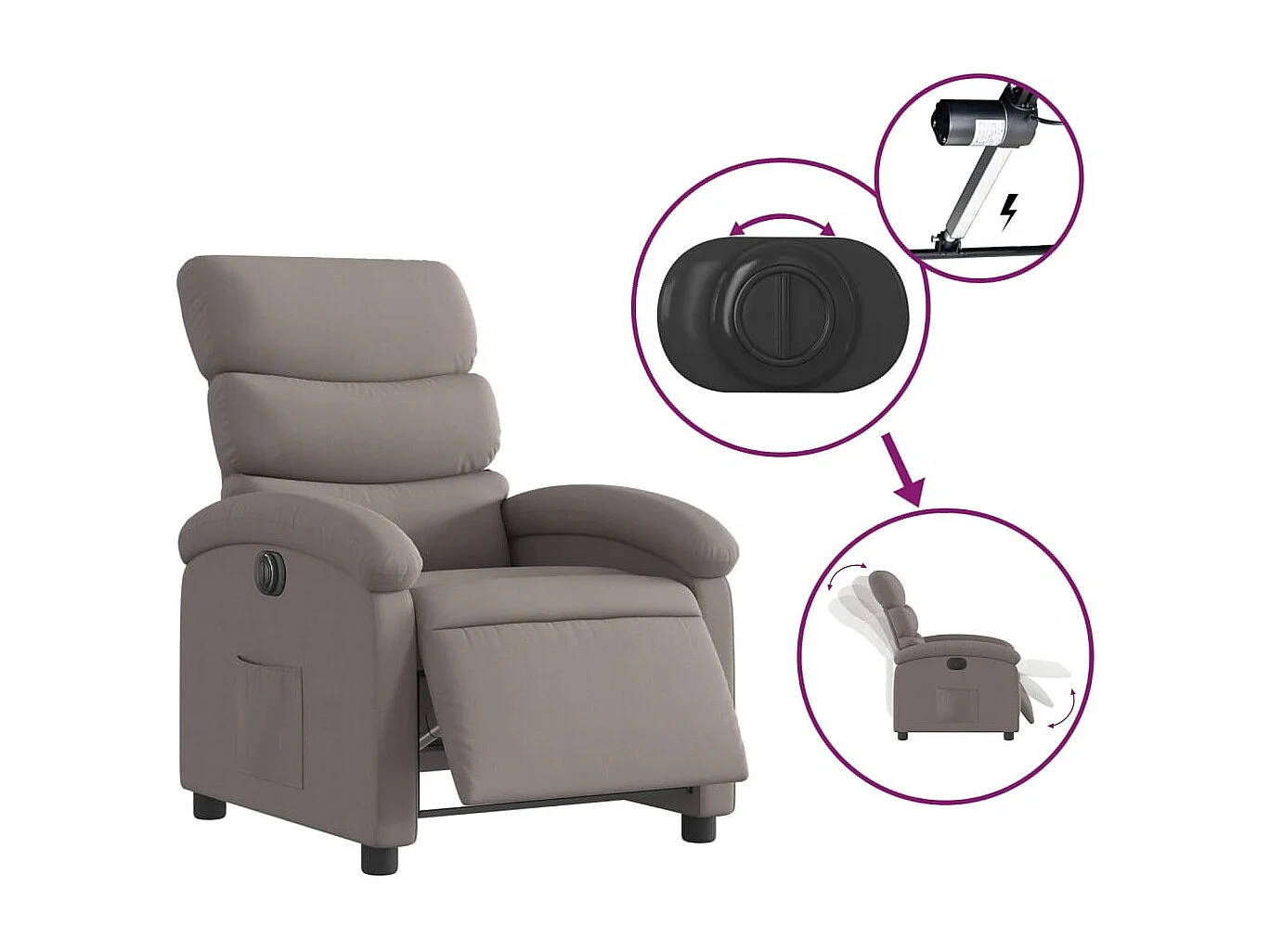 Fauteuil inclinable électrique Taupe Tissu