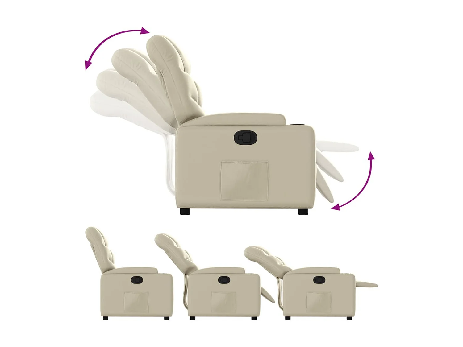 Sillón reclinable de cuero sintético crema