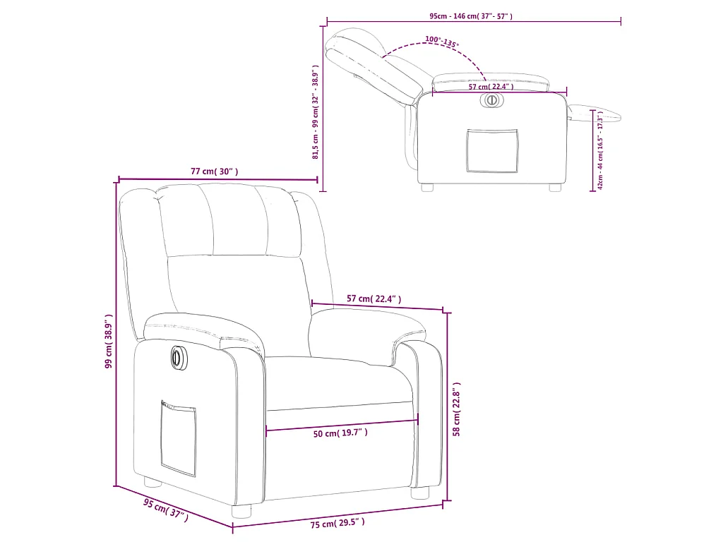 Fauteuil inclinable électrique Gris Similicuir
