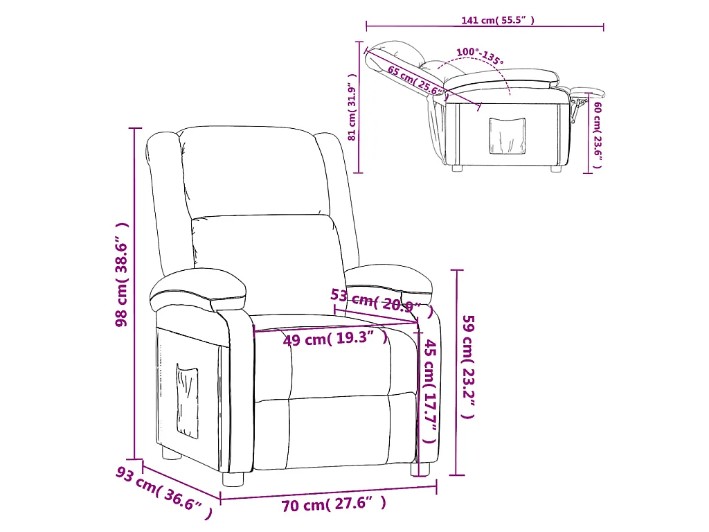 Fauteuil inclinable Gris foncé Velours