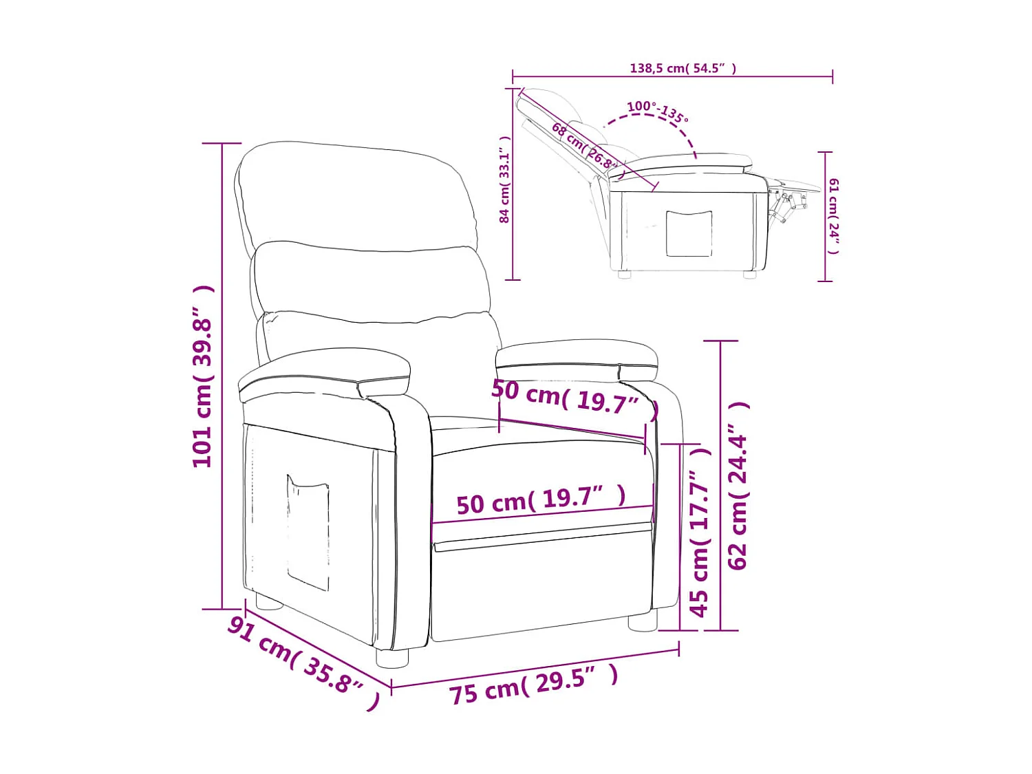 Fauteuil inclinable réglable avec repose-pieds gris similicuir