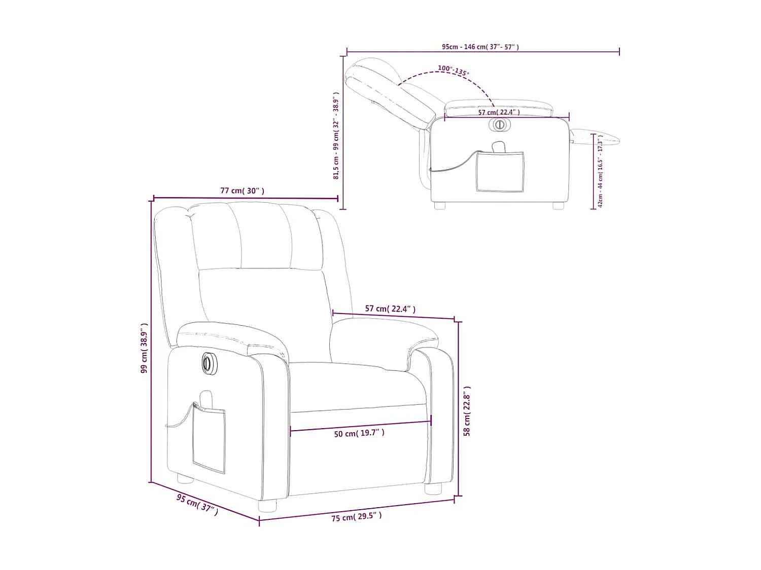 Fauteuil de massage inclinable électrique crème similicuir