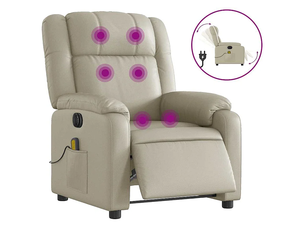 Fauteuil de massage inclinable électrique crème similicuir