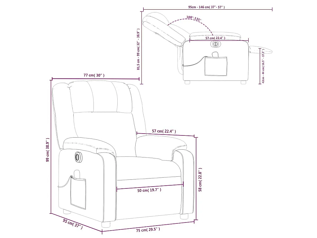 Fauteuil de massage inclinable électrique crème similicuir