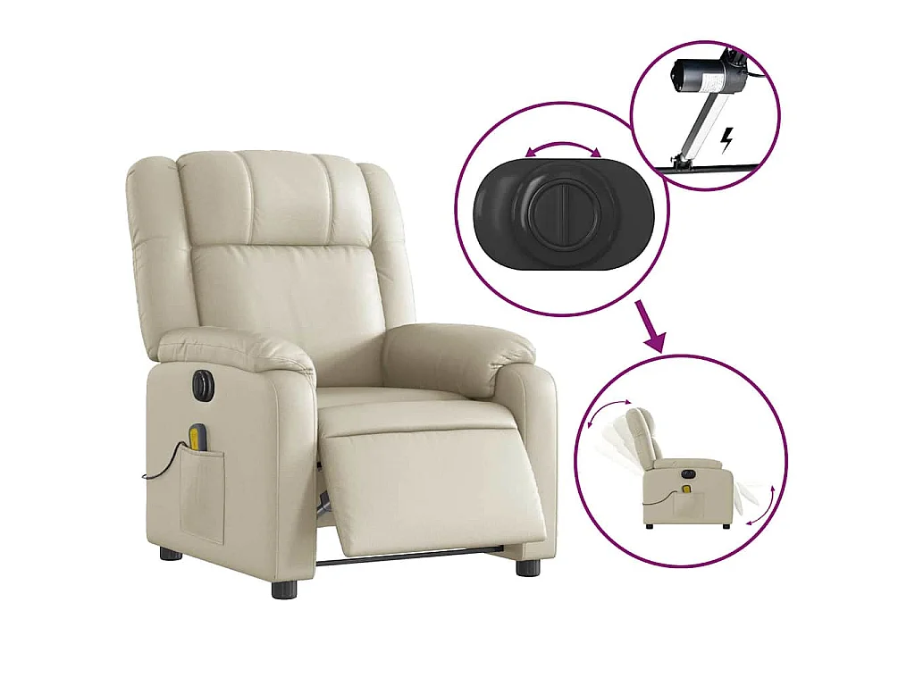 Fauteuil de massage inclinable électrique crème similicuir