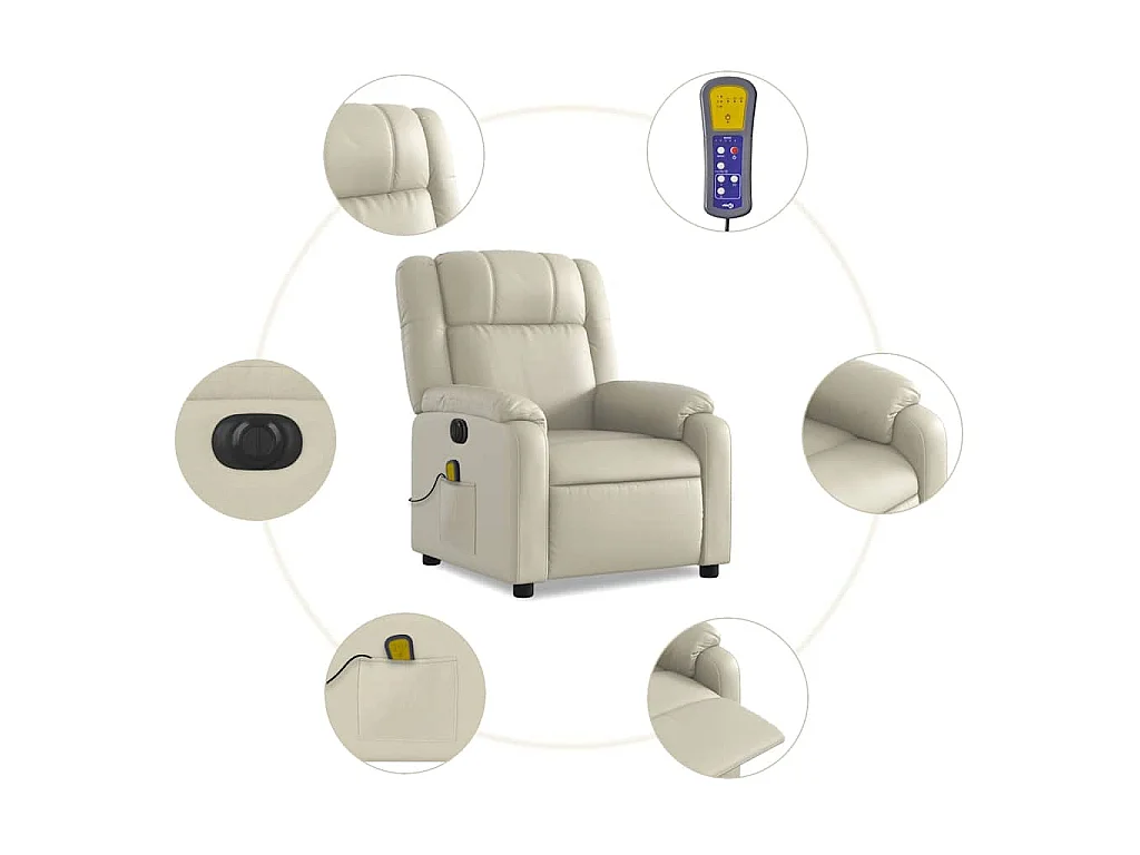 Fauteuil de massage inclinable électrique crème similicuir