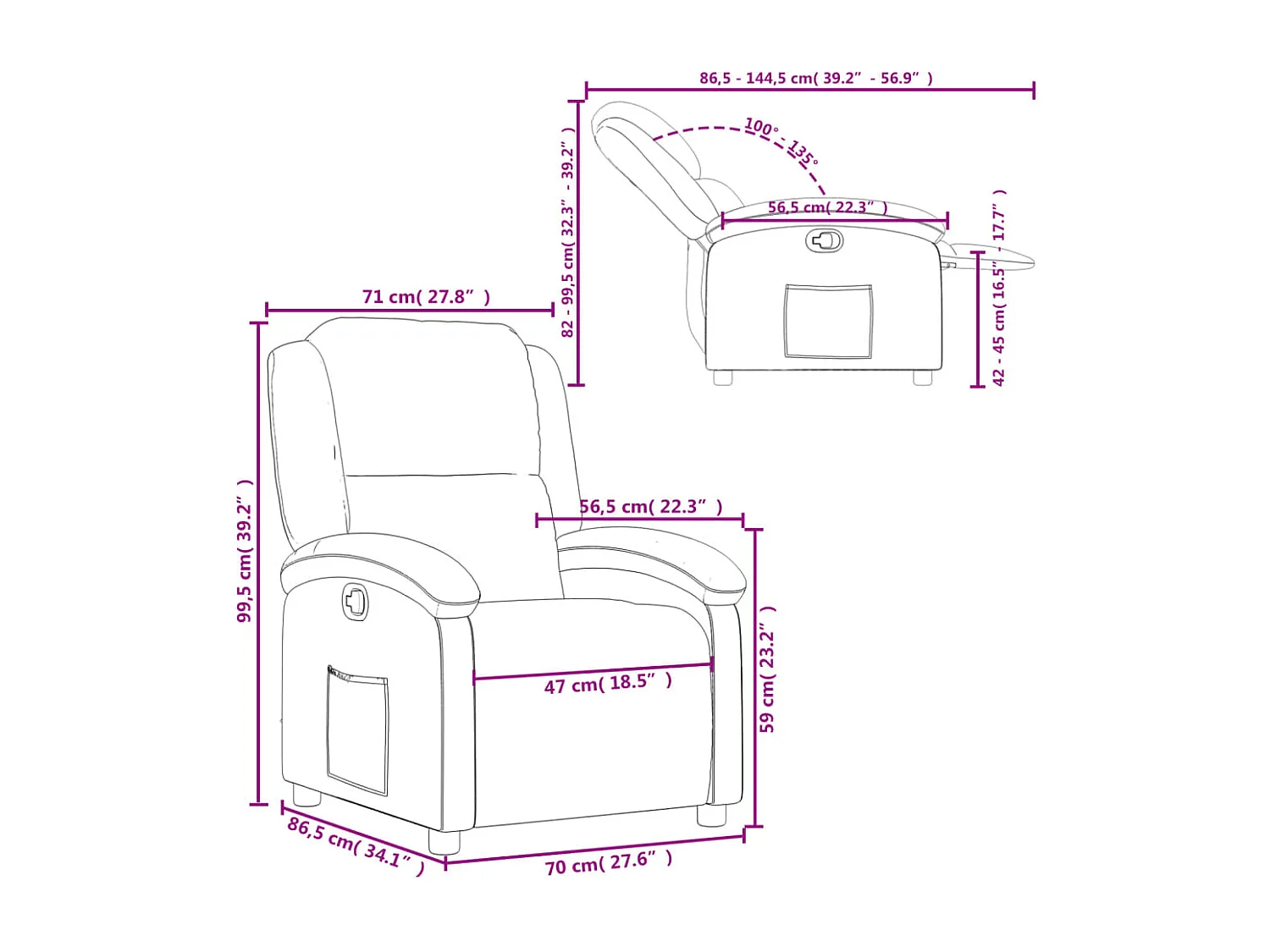 Fauteuil inclinable en velours crème