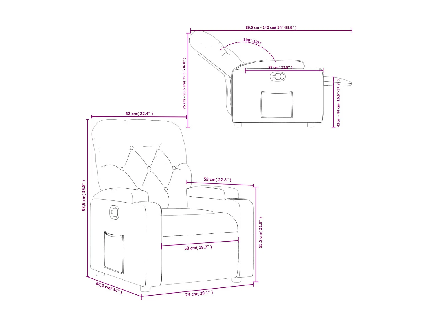 Fauteuil verstelbaar stof lichtgrijs