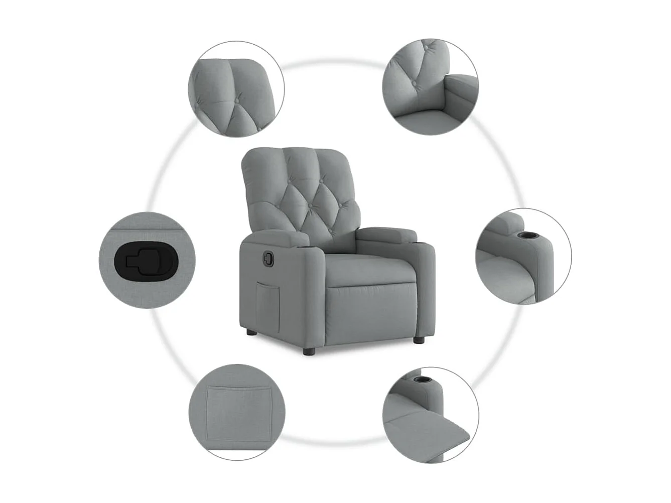 Poltrona Reclinabile in Tessuto Grigio Chiaro