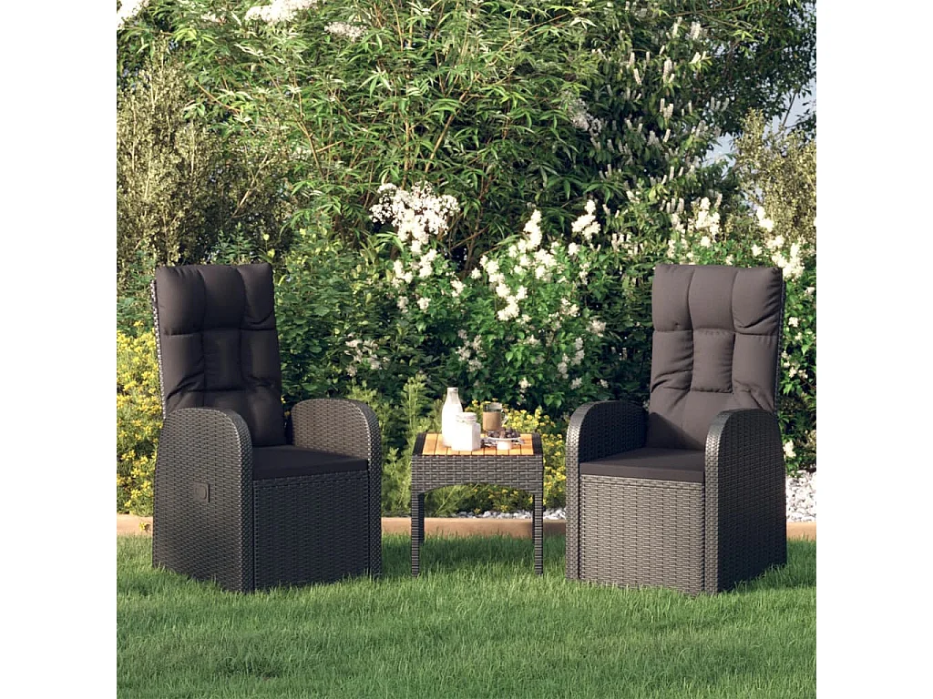 Chaise inclinable de jardin 2pc et coussins Résine tressée Noir