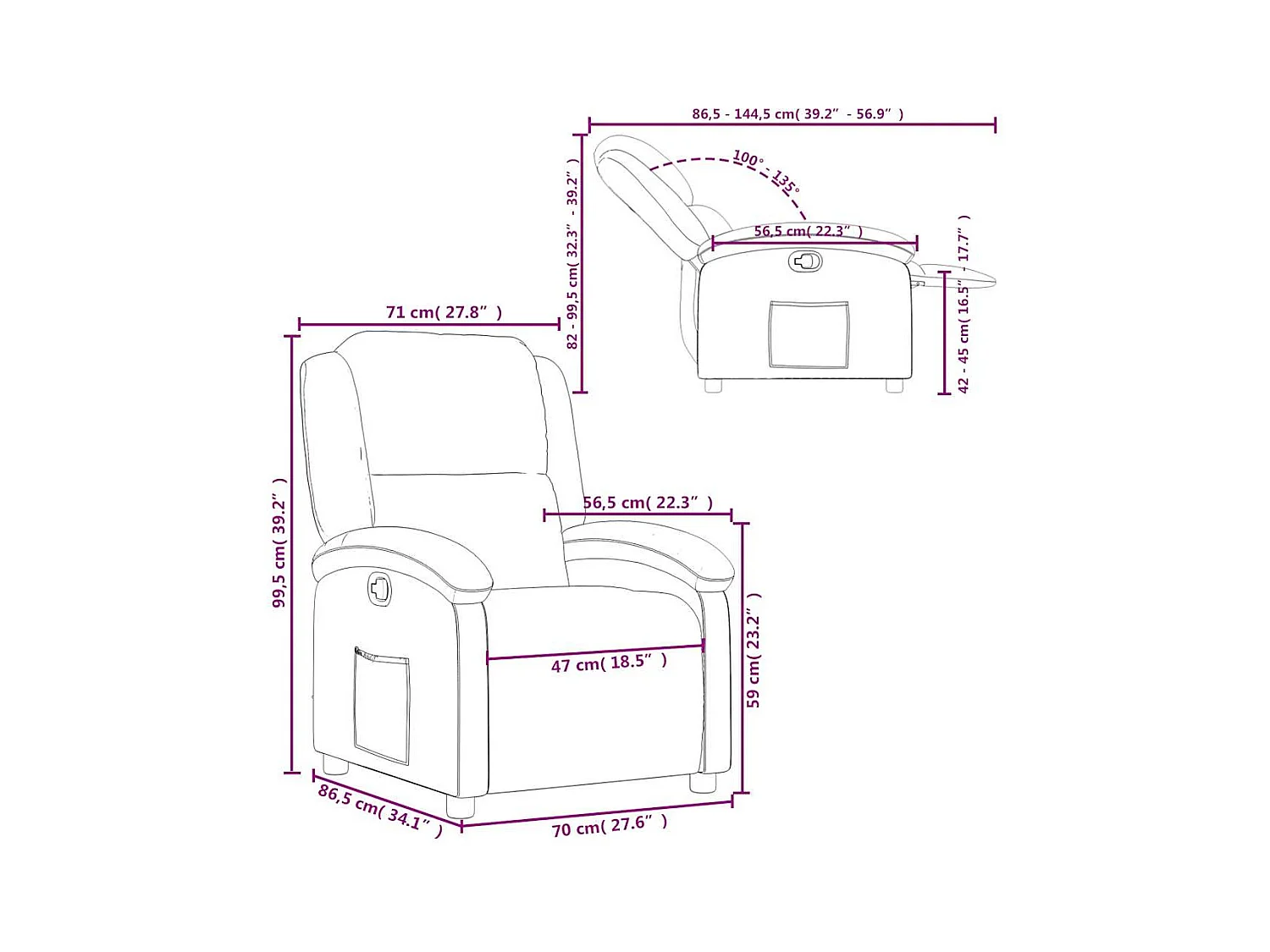 Sillón reclinable de cuero sintético gris