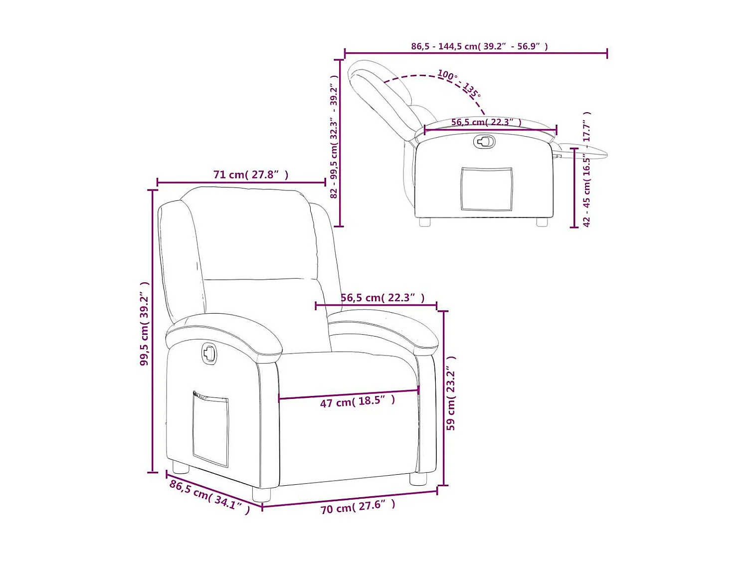 Fauteuil inclinable Gris Similicuir