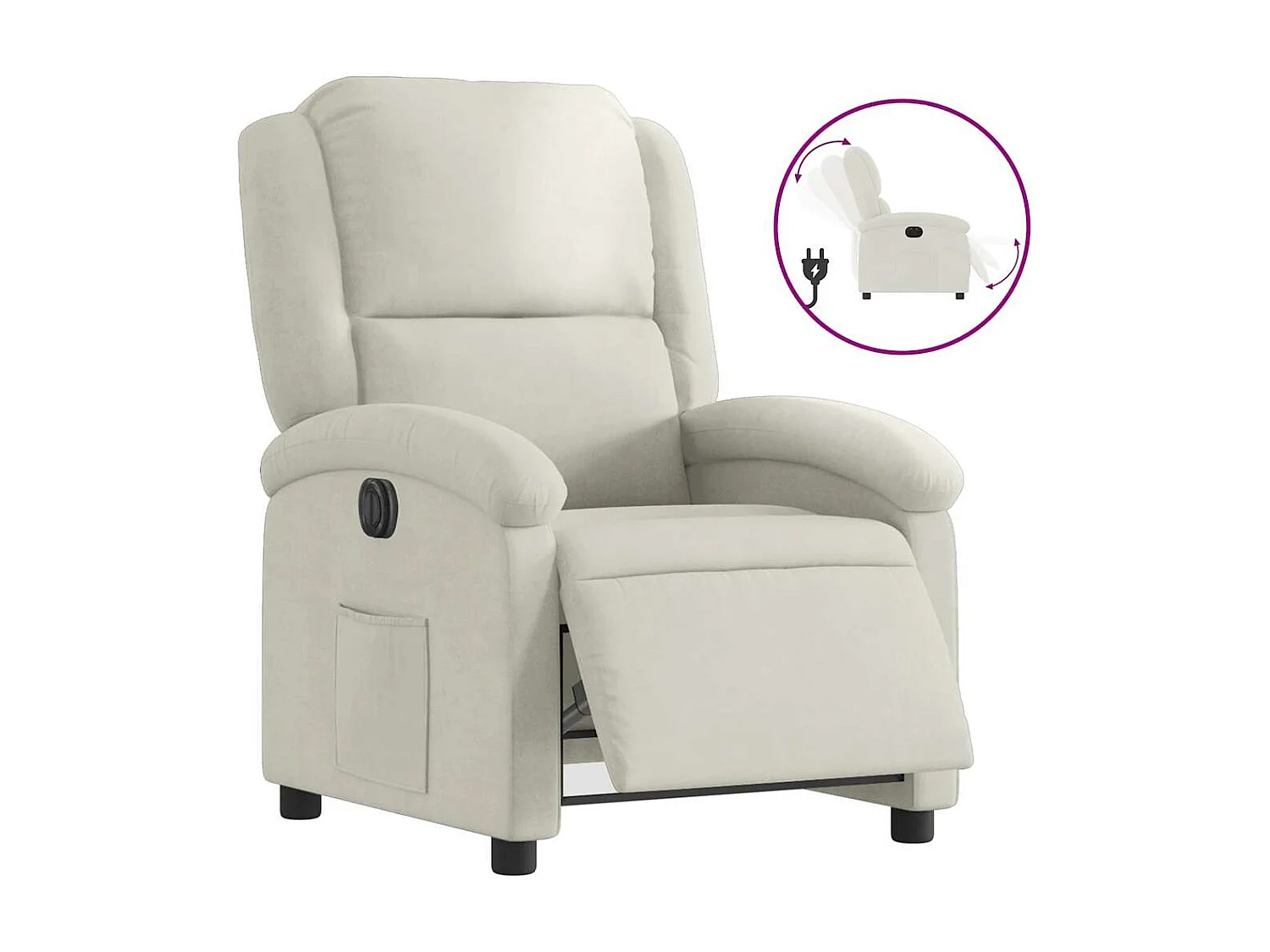 Fauteuil inclinable électrique Crème Velours