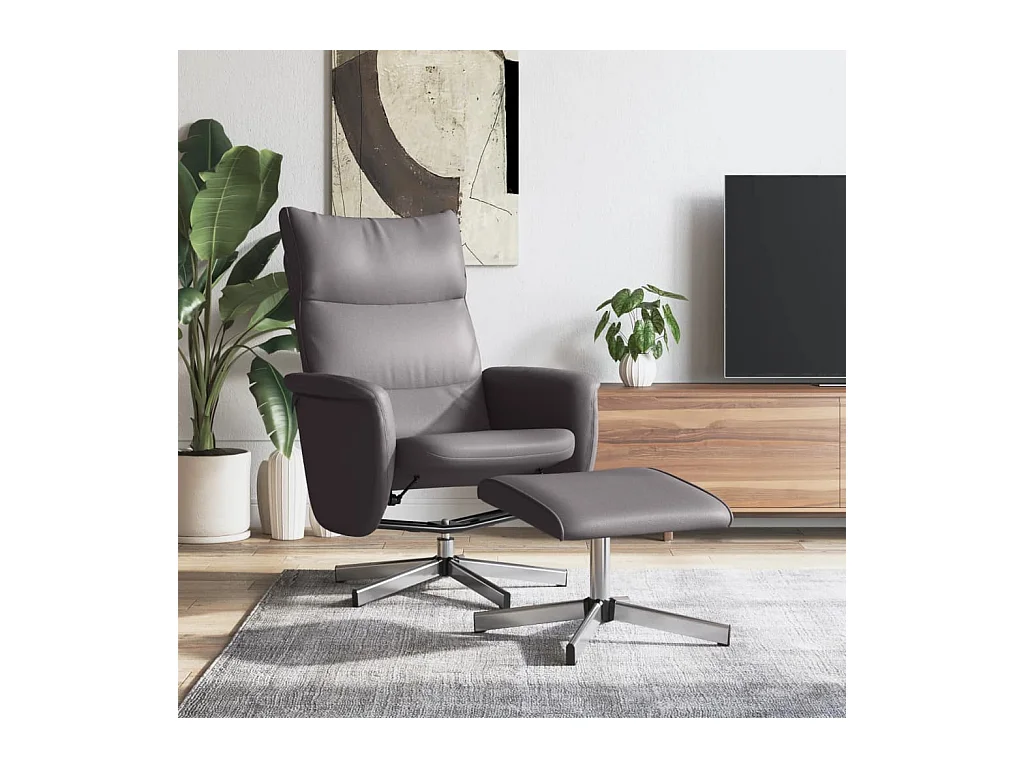 Relaxsessel mit Fußhocker Grau Kunstleder