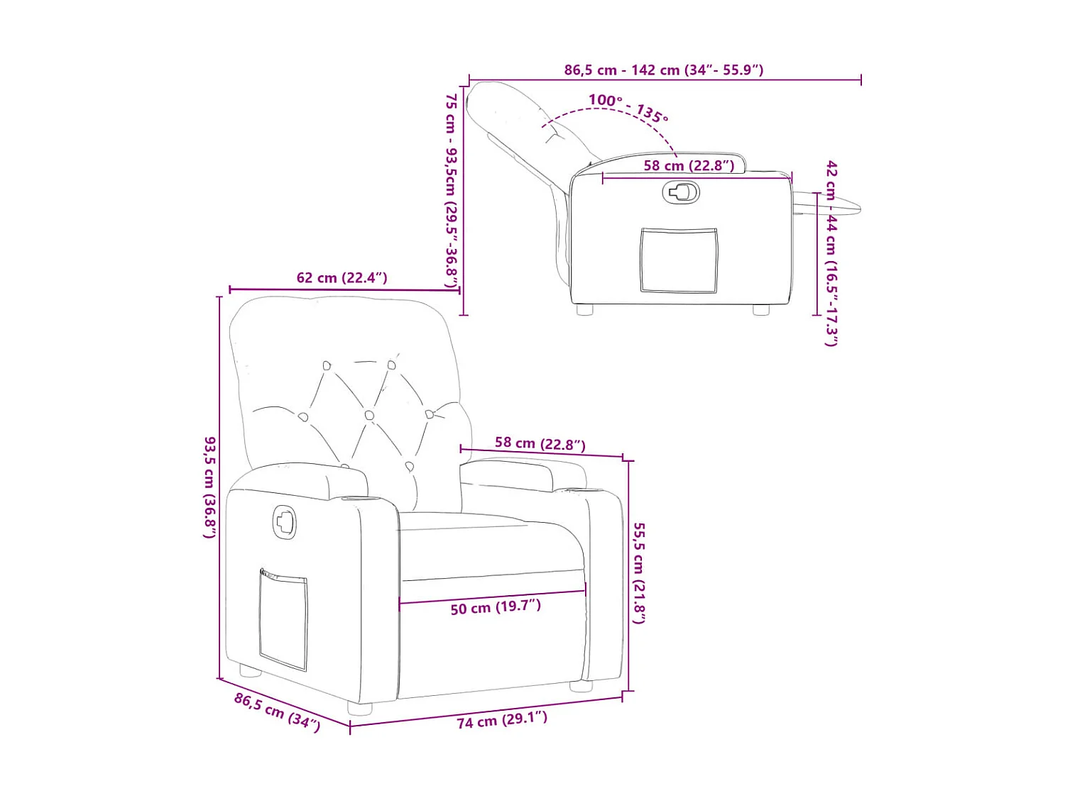 Sillón reclinable de cuero sintético negro