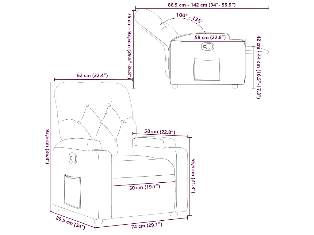 Fauteuil inclinable Noir Similicuir