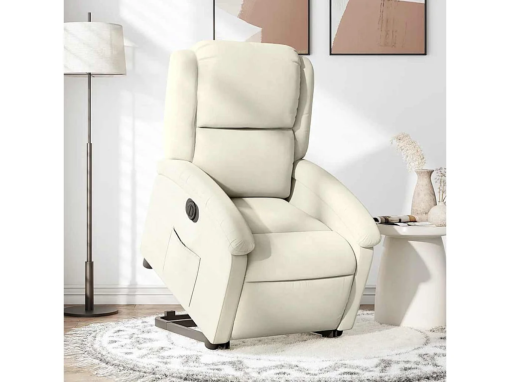 Fauteuil inclinable électrique crème velours