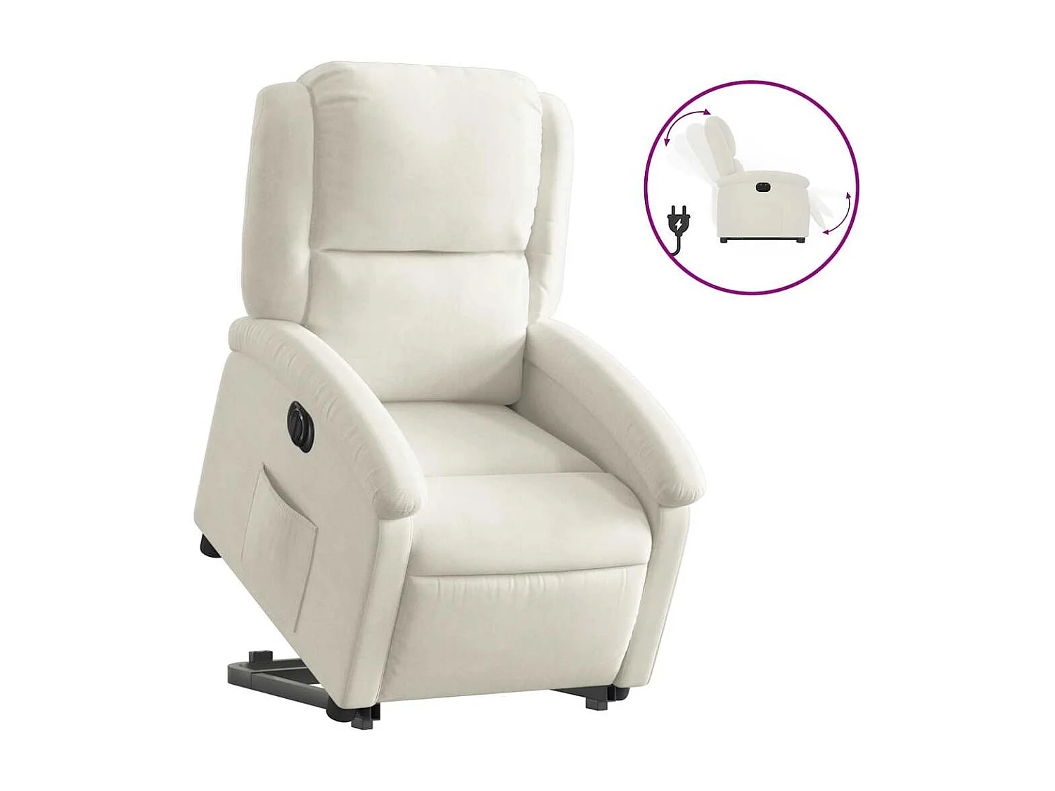 Fauteuil inclinable électrique crème velours