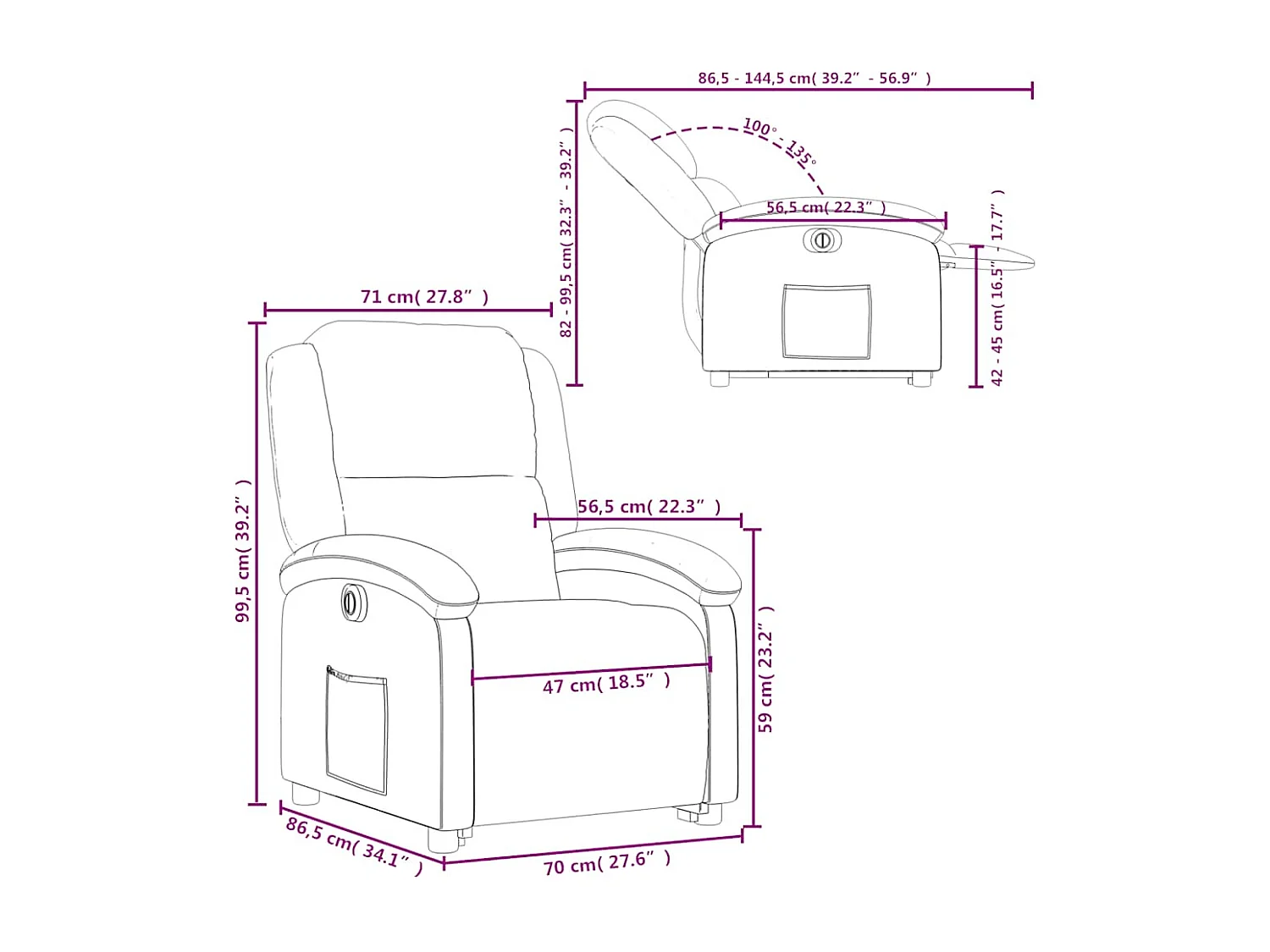 Fauteuil inclinable électrique crème velours