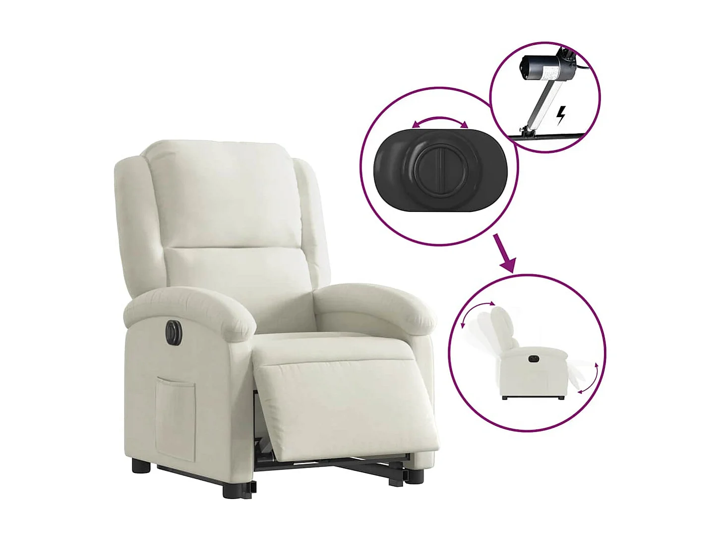 Fauteuil inclinable électrique crème velours