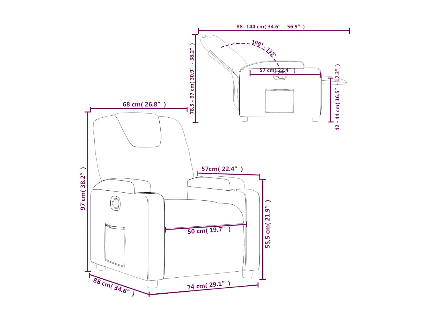 Poltrona Reclinabile Nera in Similpelle