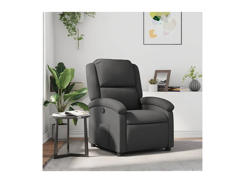 Fauteuil inclinable gris cuir véritable