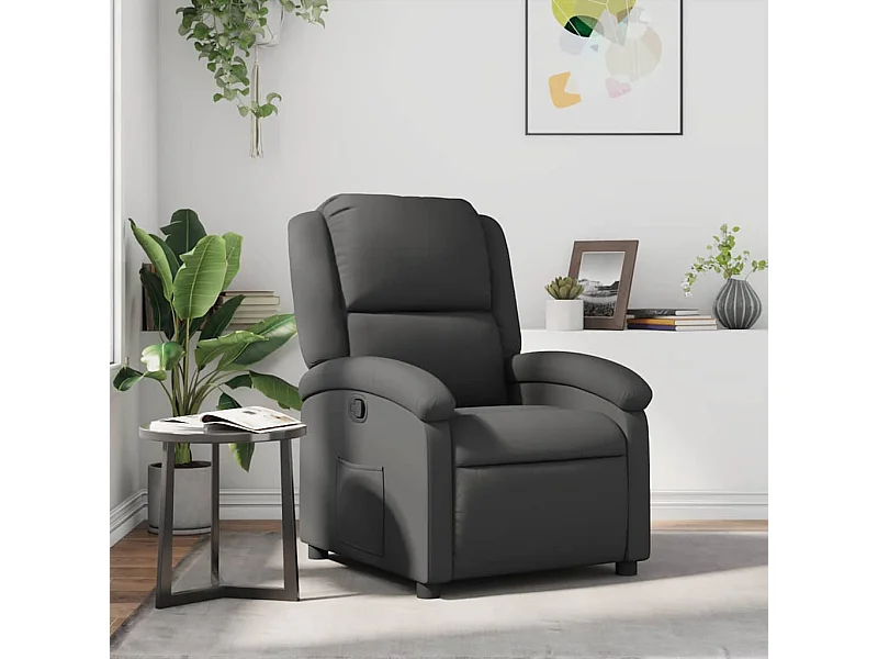 Fauteuil inclinable gris cuir véritable