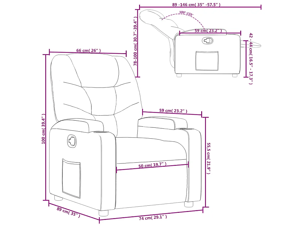 Fauteuil inclinable Noir Tissu