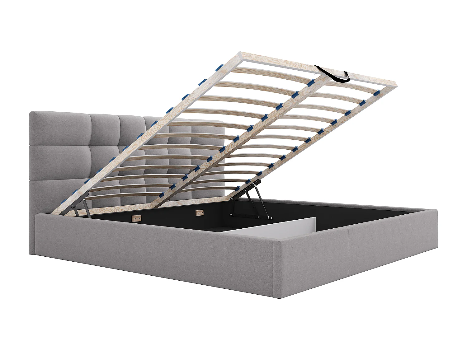 Lit coffre 200 x 200 cm - Tissu - Gris + Matelas - ELIAVA