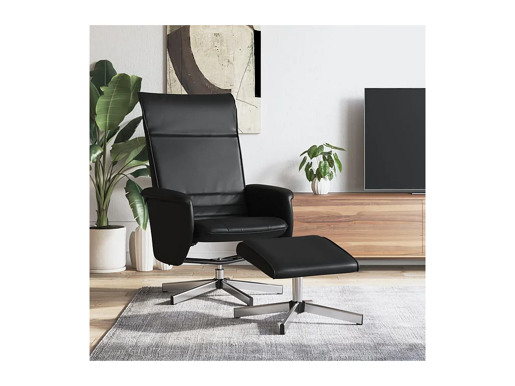 Fauteuil inclinable avec repose-pied noir similicuir