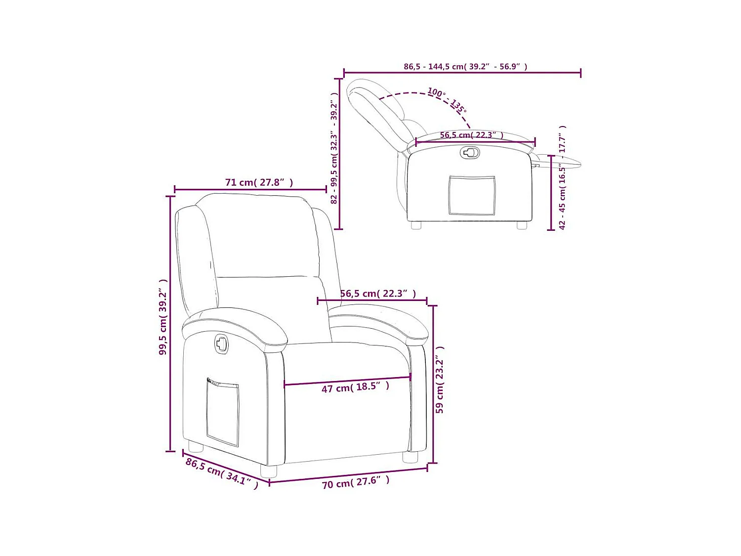 Fauteuil inclinable en tissu gris foncé