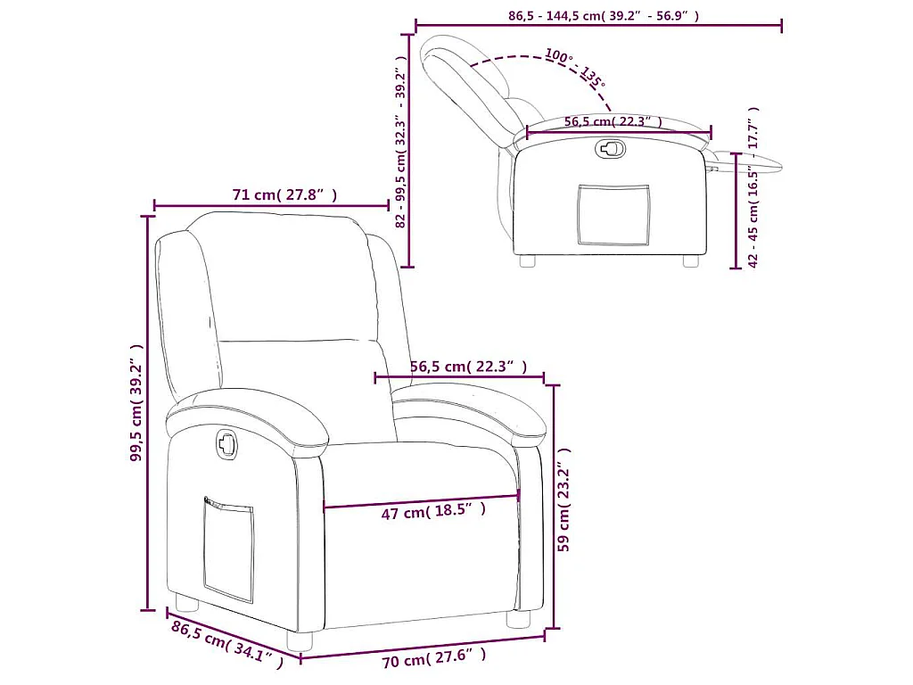 Poltrona reclinabile in tessuto grigio scuro