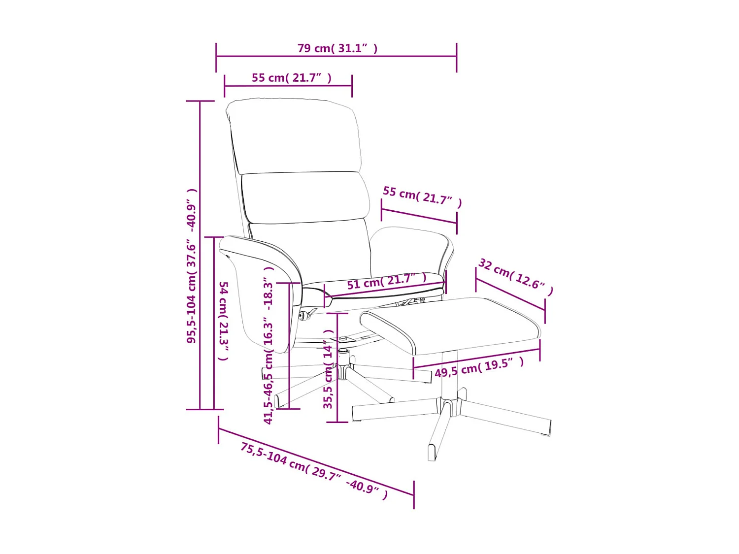 Cadeira reclinável com apoio de pés tecido cinzento-escuro