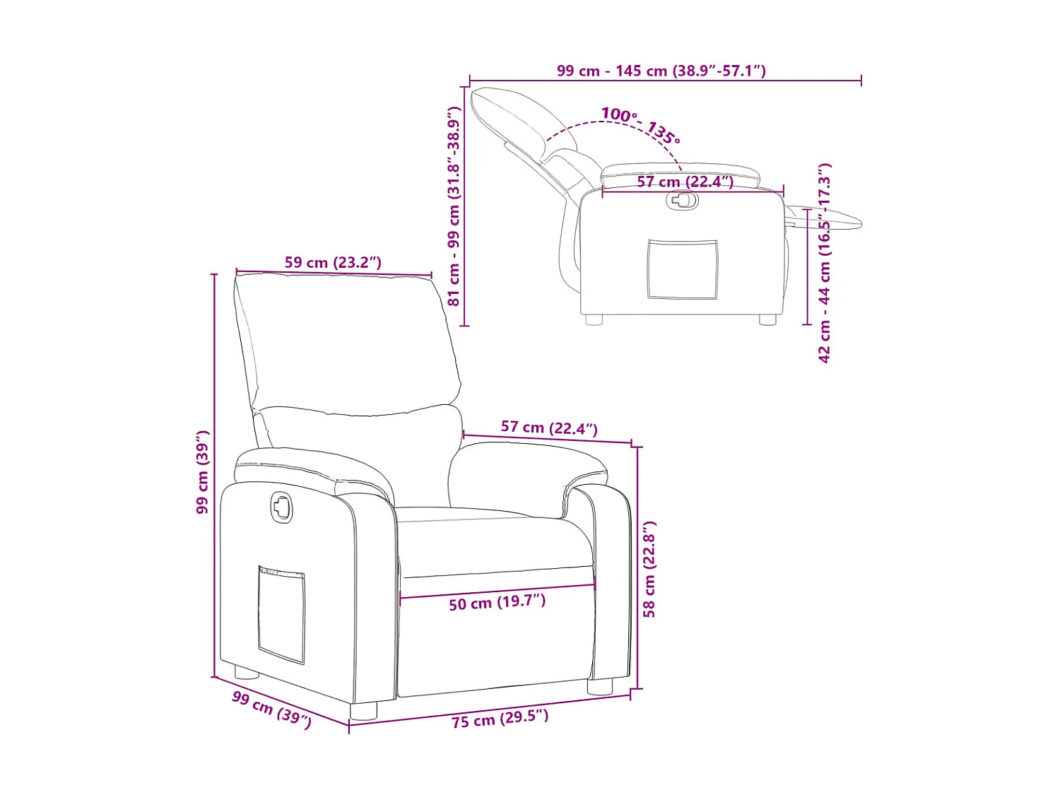 Fauteuil inclinable Noir Similicuir