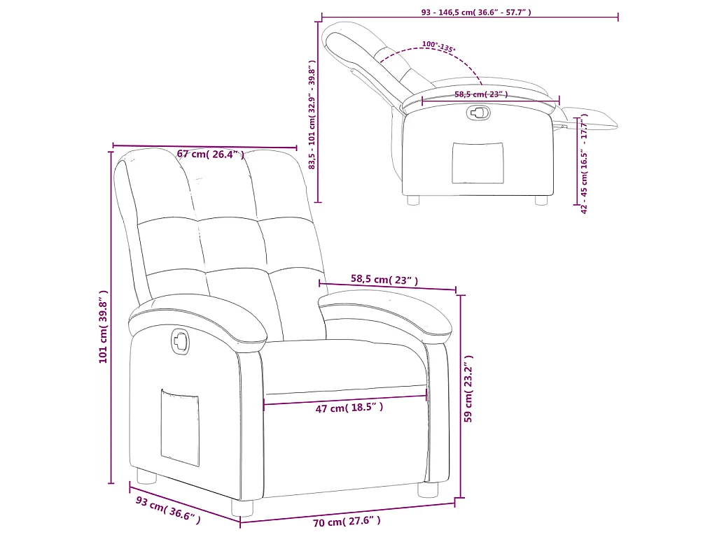 Poltrona Reclinabile in Tessuto Grigio Chiaro