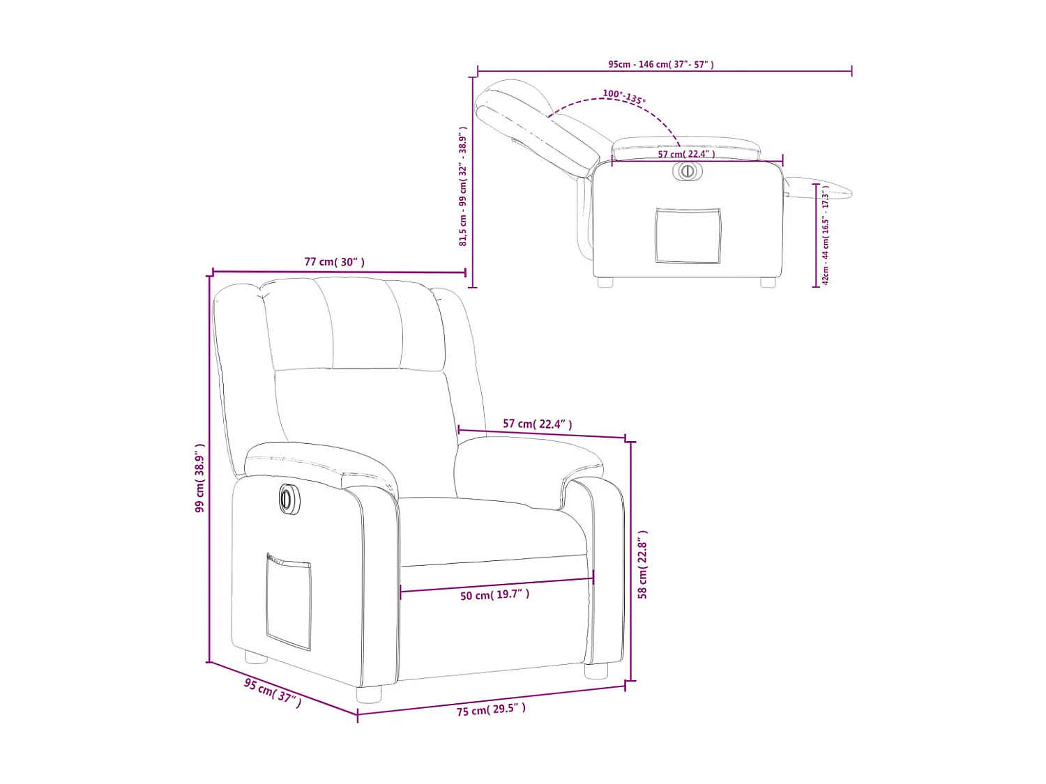 Fauteuil inclinable électrique Crème Similicuir