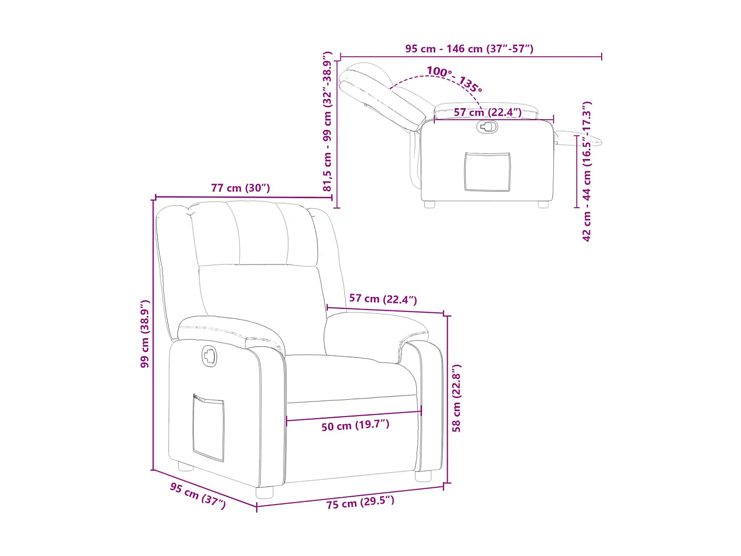 Fauteuil inclinable Noir Similicuir
