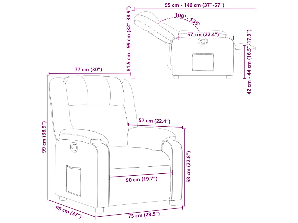 Fauteuil verstelbaar kunstleer zwart