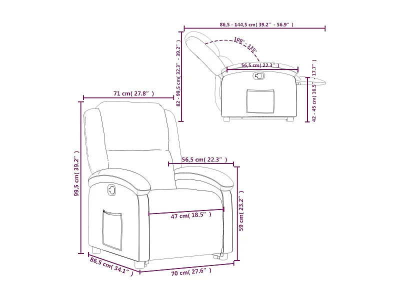 Fauteuil inclinable Crème Velours