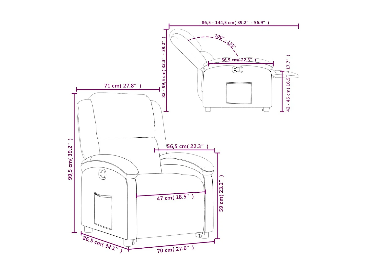 Fauteuil inclinable Crème Velours