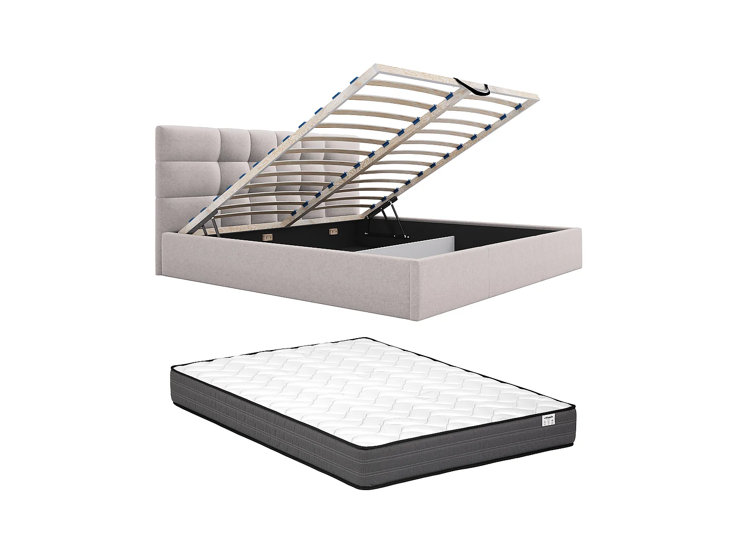 Lit coffre 200 x 200 cm - Tissu - Beige + Matelas - ELIAVA de Pascal Morabito