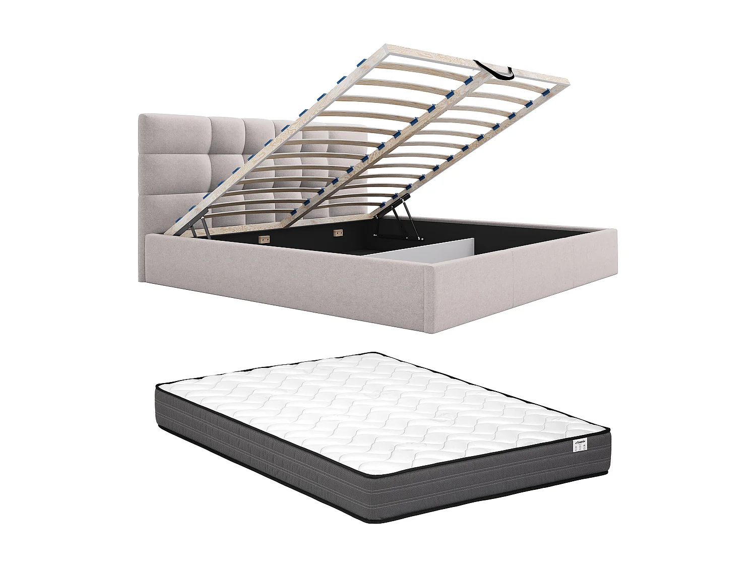 Lit coffre 200 x 200 cm - Tissu - Beige + Matelas - ELIAVA de Pascal Morabito