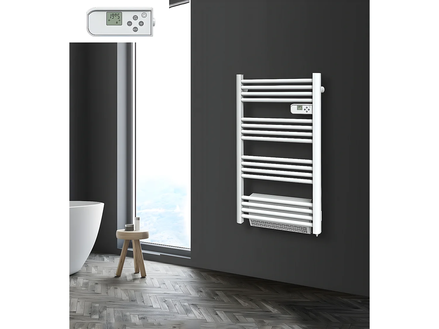 Sèche-serviettes avec Soufflerie LCD Sans fluide Blanc 1500W SATURNE