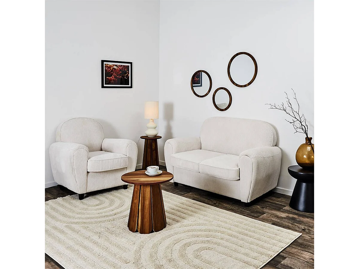 GANDY - Canapé Club 2 Places Tissu Velours Côtelé Beige