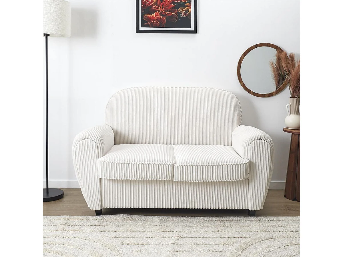 GANDY - Canapé Club 2 Places Tissu Velours Côtelé Beige