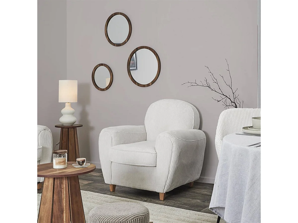 GANDY - Fauteuil Club Tissu Velours Côtelé Beige